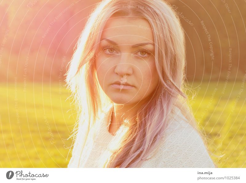 Woman against the light Blonde Back-light pretty naturally sunny Sun sunny disposition Sunlight Sunset Nature natural light Light Exterior shot portrait Summer