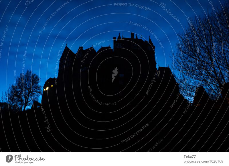 night castle Winter Environment Nature Tree Village Palace Castle Air Traffic Control Tower Adventure Fear Esthetic Colour photo Exterior shot Deserted Twilight