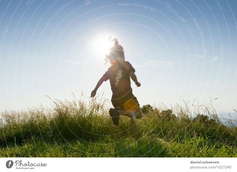 when summer is not far away ... Trip Summer Sun Human being Feminine Girl 1 8 - 13 years Child Infancy Cloudless sky Spring Meadow Walking Running Bright Joy