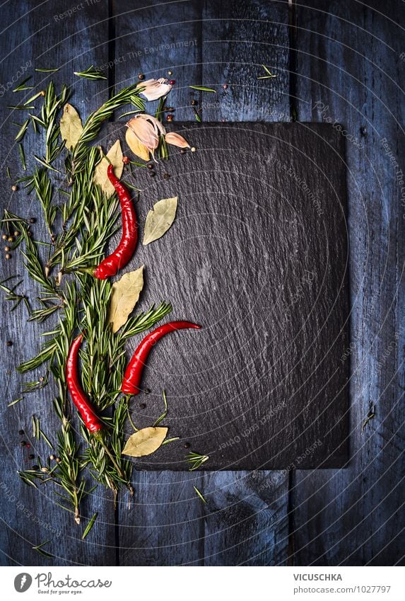 Spices with rosemary and chili, food background Food Herbs and spices Nutrition Style Design Healthy Eating Life Blue Green Red Black Colour Background picture