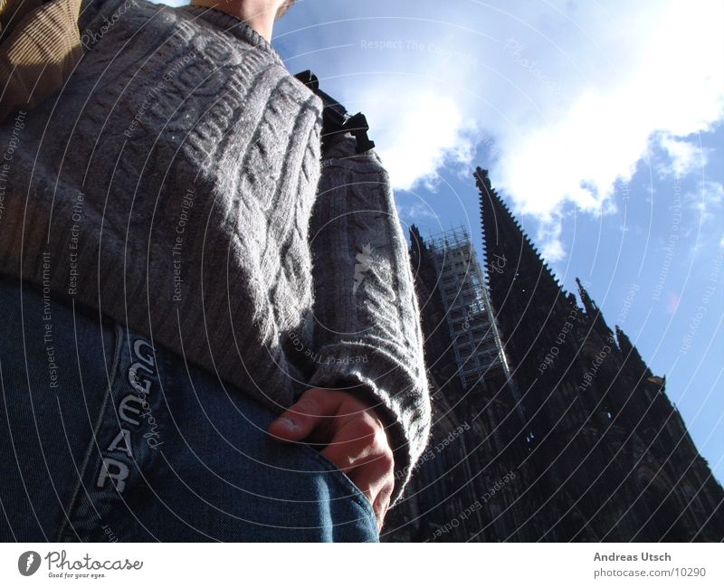 Cologne Cathedral Style Worm's-eye view Rope Photographic technology Perspective Dome Old Construction site