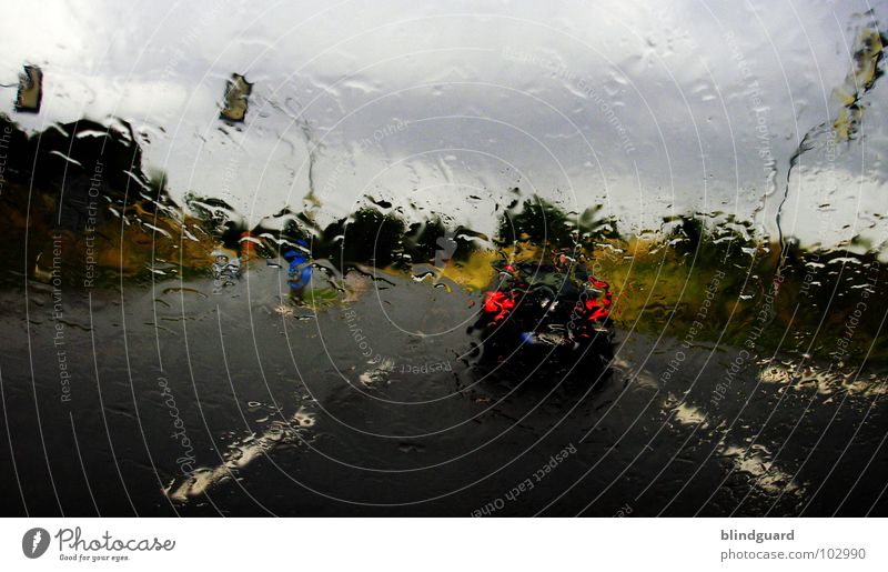 Summer 2007 Transport Windscreen Traffic light Stripe Wet Rain Storm Rush hour Traffic jam Driving Windscreen wiper Road safety Safety Dark Clouds