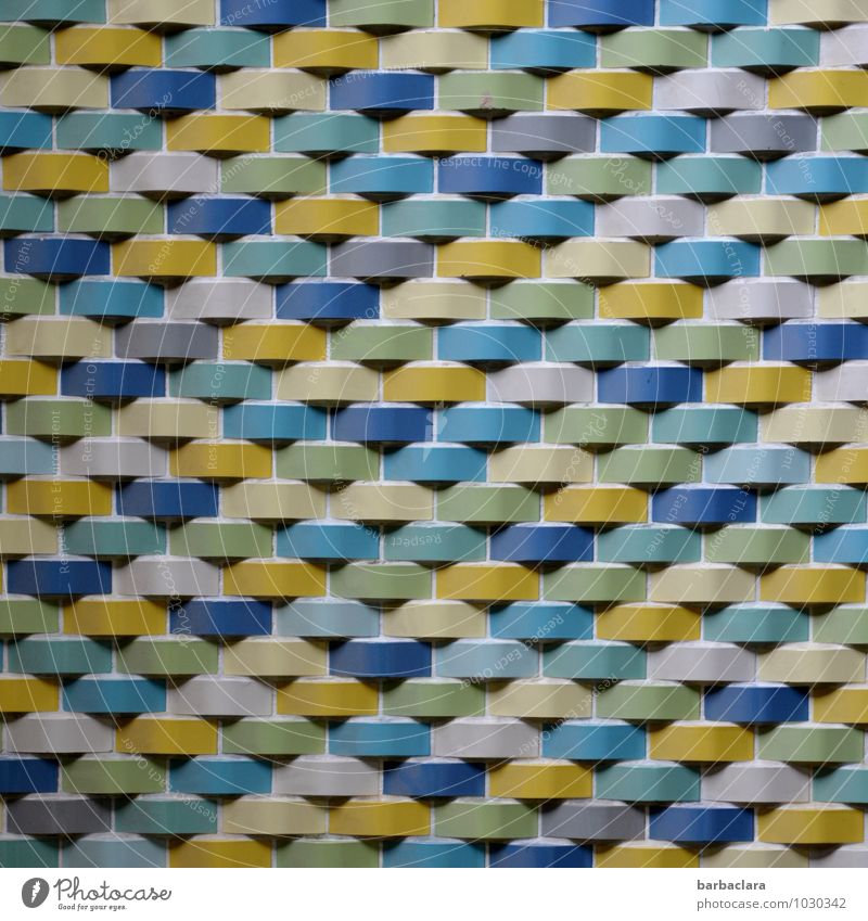 retro wall Swimming pool Building Wall (barrier) Wall (building) Facade Decoration Stone Line Stripe String Old Retro Multicoloured Design Colour Art Senses