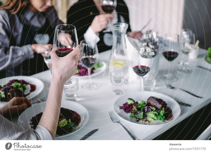 cheers moment Food Meat Vegetable Lettuce Salad Nutrition Eating Beverage Lemonade Wine Plate Bottle Glass Cutlery Lifestyle Elegant Style Design Joy Harmonious