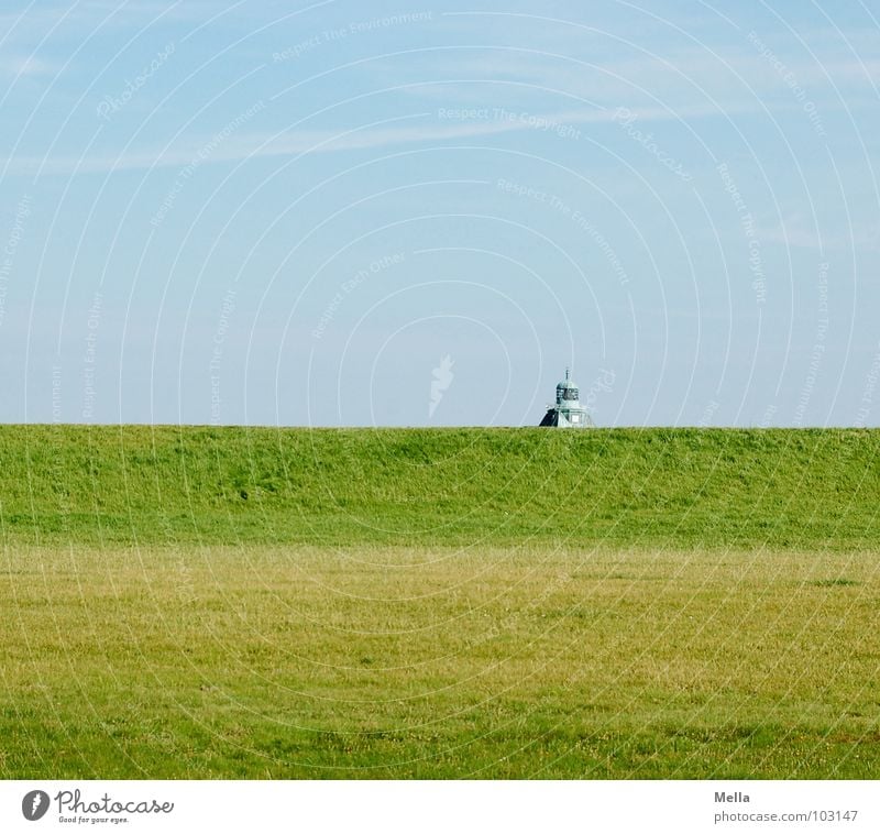 Half cover Roof Grass Green Dike Neuwerk Summer Building Cover Background picture Detail Sky Lawn Blue Hide Hiding place Behind Point