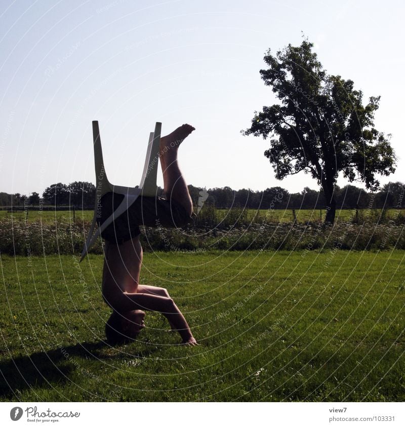 HEAD SEAT Tree Man Meadow Sky Art Alternative Culture Style Small Odds and ends Handstand Action Go crazy pseudo