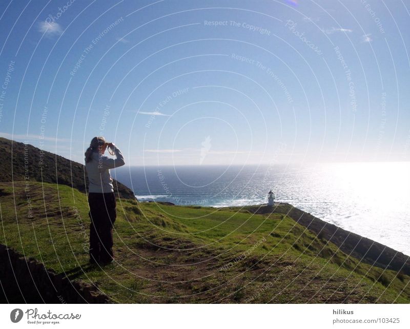 Far far away New Zealand Pacific Ocean Lighthouse Homesickness Meadow Coast Sunset Beach Tasman Sea cape reinga Far-off places