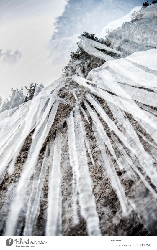 winter art Nature Water Sky Winter Ice Frost Rock Alps Mountain Icicle Hang Growth Exceptional Sharp-edged Gigantic Large Cold Frozen Point pointy Colour photo