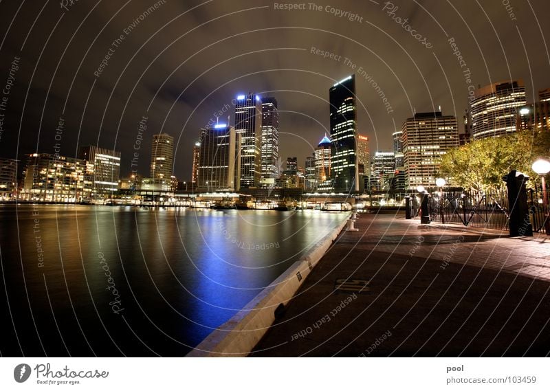 Sydney Australia Night Town Reflection Jetty Night shot Long exposure Water reflection High-rise Harbour Colour Blue Skyline Light