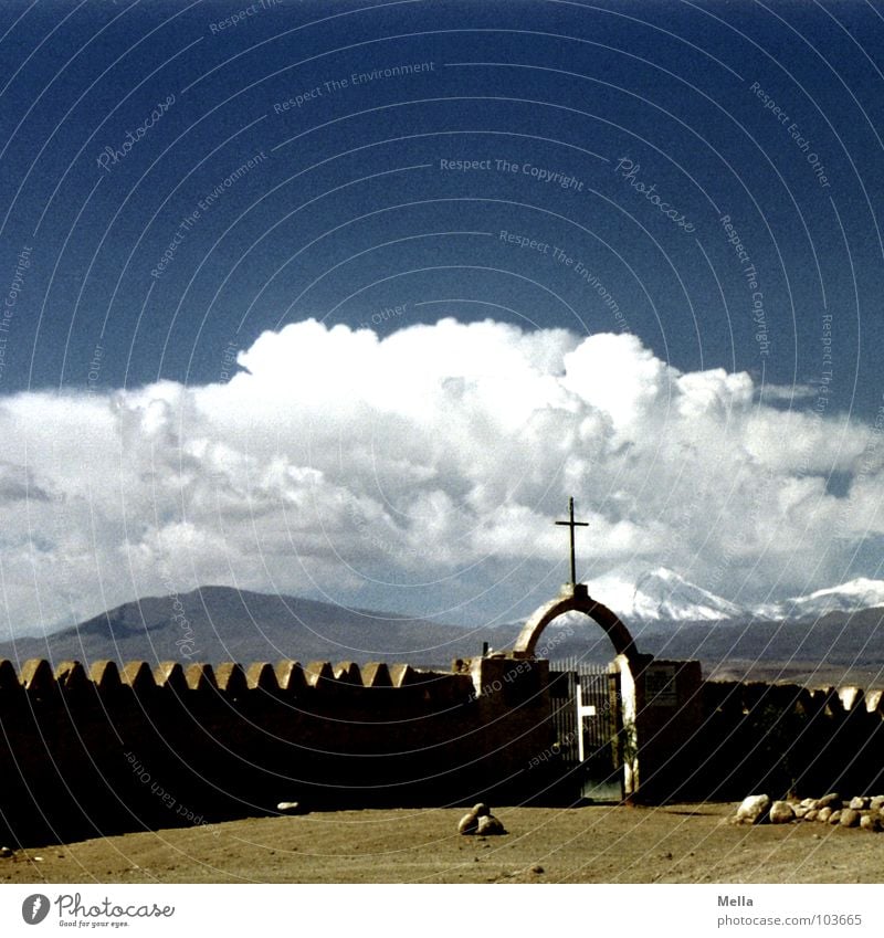 Play me the song of death. Chile Cemetery Salar de Atacama San Pedro de Atacama Grief Wall (barrier) Dust Dusty Clouds Gravel Hot Physics Dry Drought White