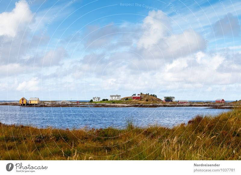 fishing village Tourism Far-off places Ocean Landscape Sky Clouds Summer Beautiful weather Grass Meadow Coast Bay Fishing village House (Residential Structure)