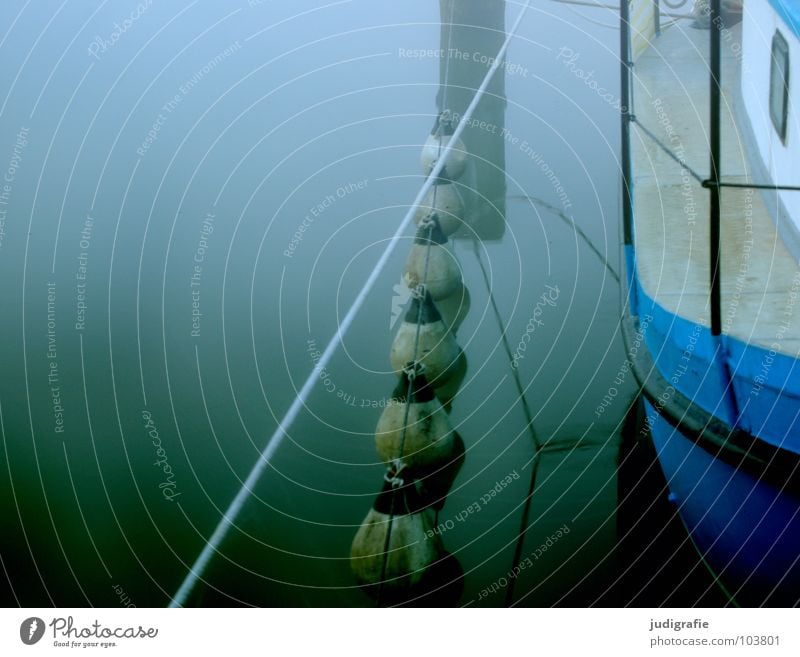 In the morning Buoy Zingst Lake Fog Morning Watercraft Footbridge Calm Loneliness Moody Maritime Boddenlandscape NP Jetty Darss Fischland Harbour Sail Rope