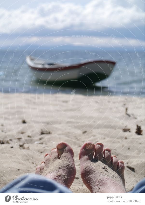 sand feet Feet Sand Water Summer Beautiful weather Beach Isla del Sol Titicaca lake Bolivia Fishing boat Discover Relaxation To enjoy Vacation & Travel Dream