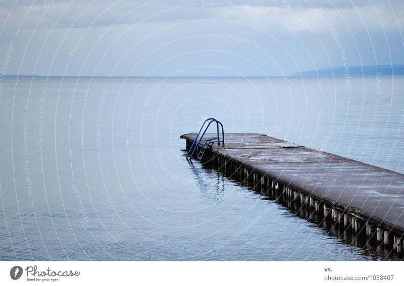 Concrete steak. Nature Water Bad weather Fog Rain Lakeside Baltic Sea Deserted Swimming pool Loneliness Cold Decline Health Spa Sweden Footbridge Regen County