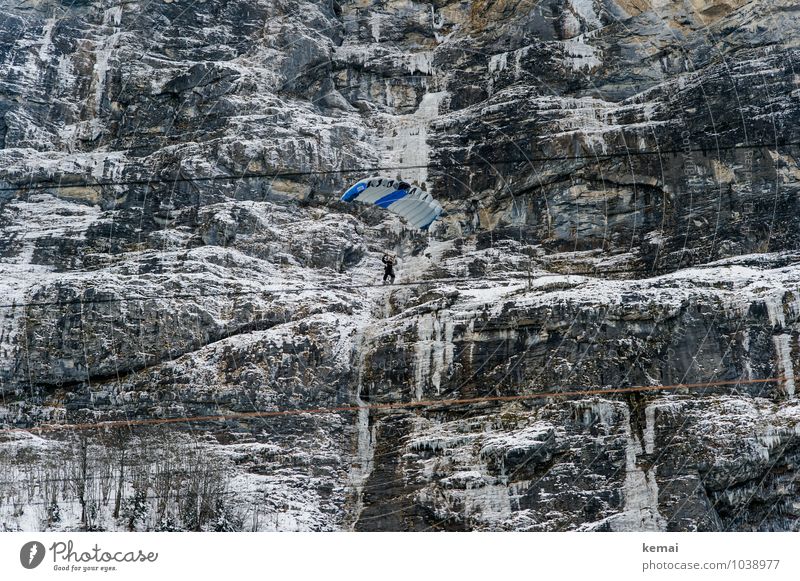 Dizzy | e Height Adventure Sports base jumping Parachute Skydiving Skydiver base jumper Human being 1 Nature Elements Rock Mountain Lauterbrunn valley