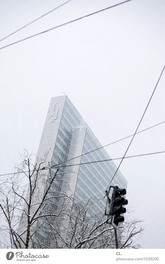 peep up Economy Business Environment Nature Sky Winter Weather Ice Frost Snow Tree Duesseldorf Town High-rise Manmade structures Building Architecture Transport