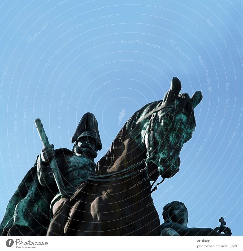 German Corner Koblenz Art Culture Horse Fight Green emperor Rider Bronze Deutsches Eck Colour photo Exterior shot Deserted Copy Space top Neutral Background