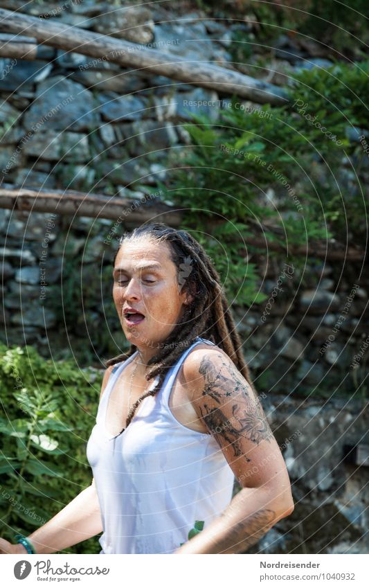 Young woman standing under a shower of cold water Lifestyle Swimming & Bathing Summer Human being Feminine Youth (Young adults) Woman Adults 1 30 - 45 years