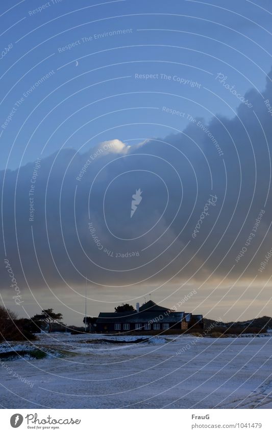 winter evening Golf course Landscape Sky Clouds Moon Snow House (Residential Structure) Exceptional Moody Vacation & Travel Dusk Weather Light Band of cloud