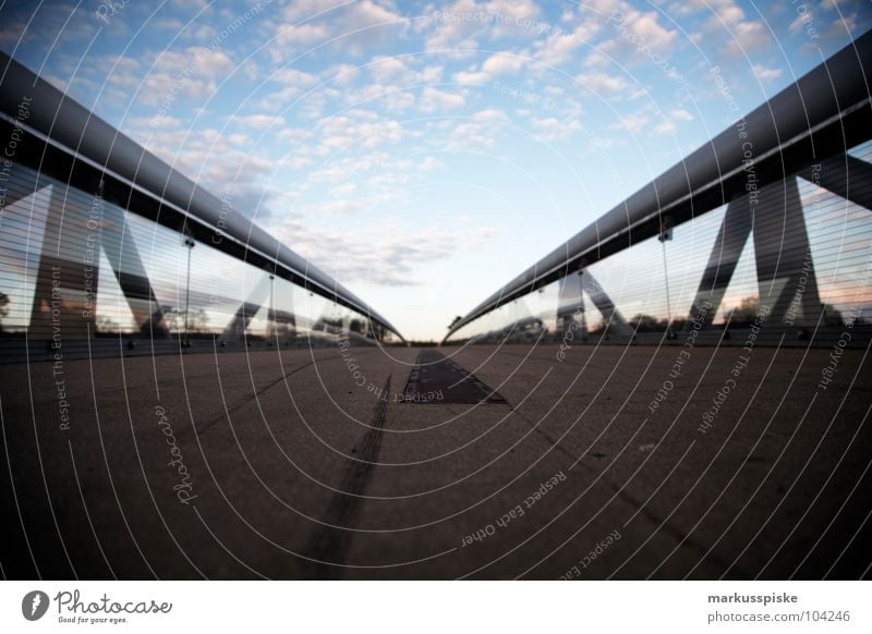 2 lines horizontal Traverse Gutter Steel Concrete Sky Sunset Clouds Bridge Lanes & trails Drainage Rain Handrail Glass Scaffold Deep Room Perspective