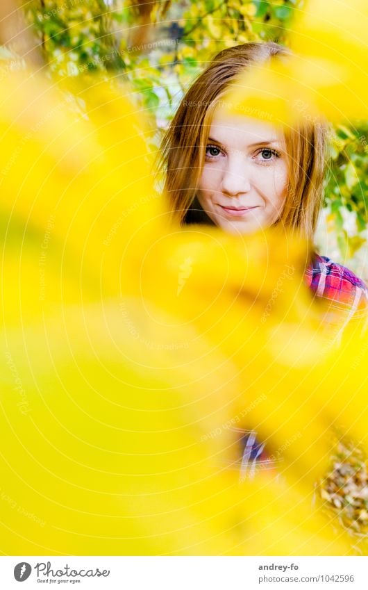 Autumn portrait Feminine Young woman Youth (Young adults) Woman Adults Head 1 Human being 13 - 18 years Child 18 - 30 years Red-haired Smiling Looking Beautiful