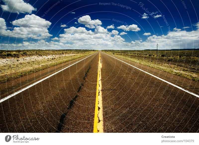 Lonely Road Asphalt Motor vehicle Sky Cumulus Countries Transport lonely road Highway freeway street pavement blacktop tar Direction transportation