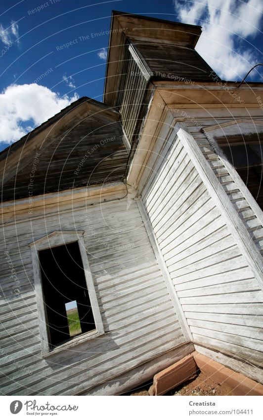 Wide Angle of an Abandoned Rural Church Cumulus Sky Wood flour Countries Religion and faith House of worship fluffy church building rural country god