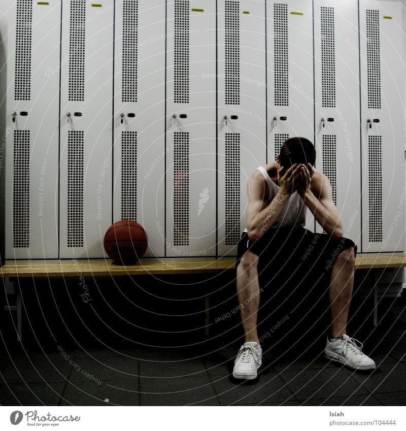 losers Loser Changing room Footwear Dark Grief Hand Broken White Cupboard Short haircut Distress second winner Basketball Sadness Bench Blue looser