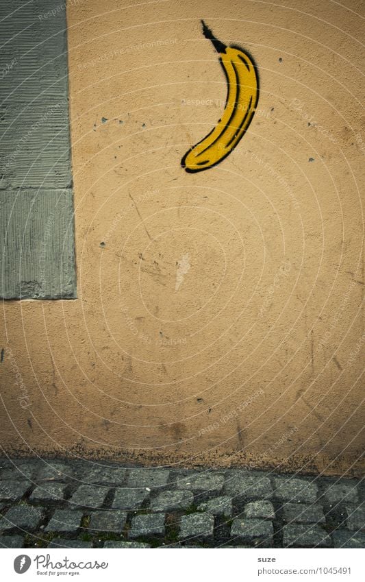 awesome Fruit Art Culture Wall (barrier) Wall (building) Sign Graffiti Dirty Small Funny Gloomy Dry Town Idea Creativity Banana Image Sidewalk Footpath Comic