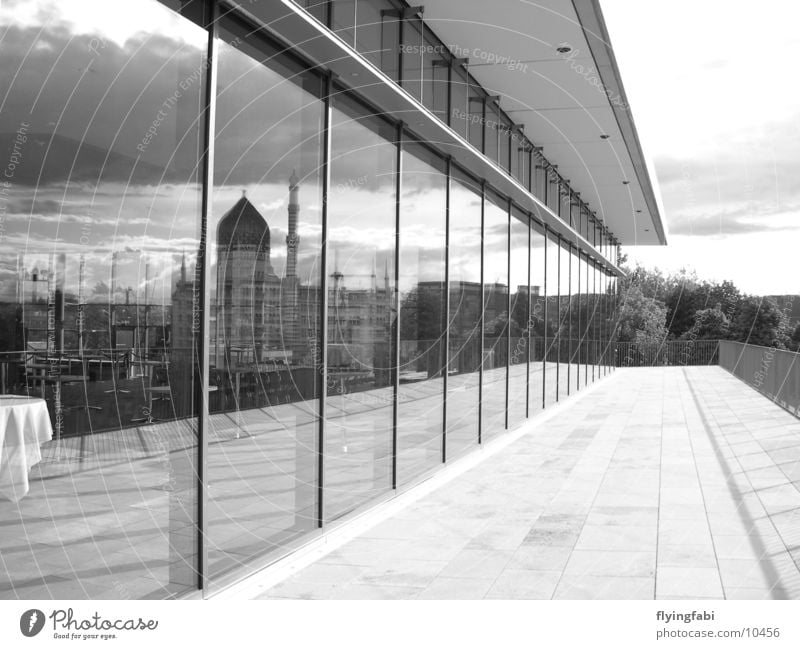 Yenize in window Dresden Window Modern architecture Style Mirror Reflection Architecture yenize Trade fair Black & white photo black