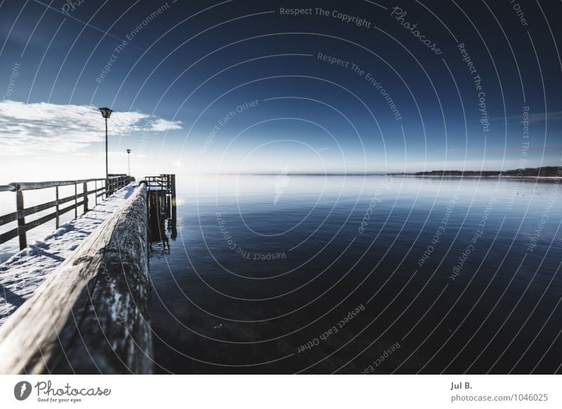 Winter footbridge Environment Nature Sky Clouds Sun Moody Joy Authentic Lake Chiemsee Colour photo Exterior shot Day