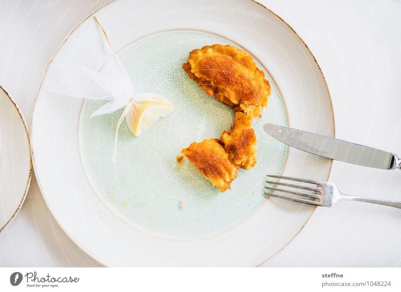 Viennese schnitzel Food Meat Nutrition Esthetic Delicious Restaurant viennese schnitzel Escalope Lemon Vienna Austria Culinary favourite food Crockery Cutlery