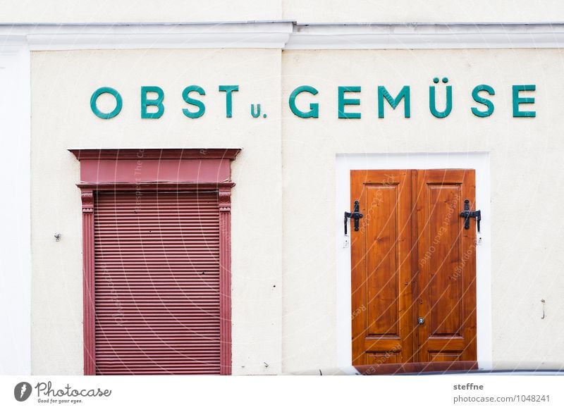 Shop for fruit and vegetables Food Vegetable Fruit Nutrition Healthy Eating Vitamin Closed Store premises Door Colour photo Exterior shot Deserted