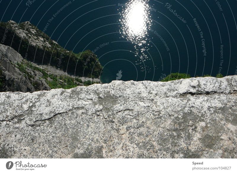 The Abyss Edge Blue Pattern Tree Relaxation Vacation & Travel Norway Footpath Gray White Green Summer Panorama (View) Water Stone Sun spieglung Mountain