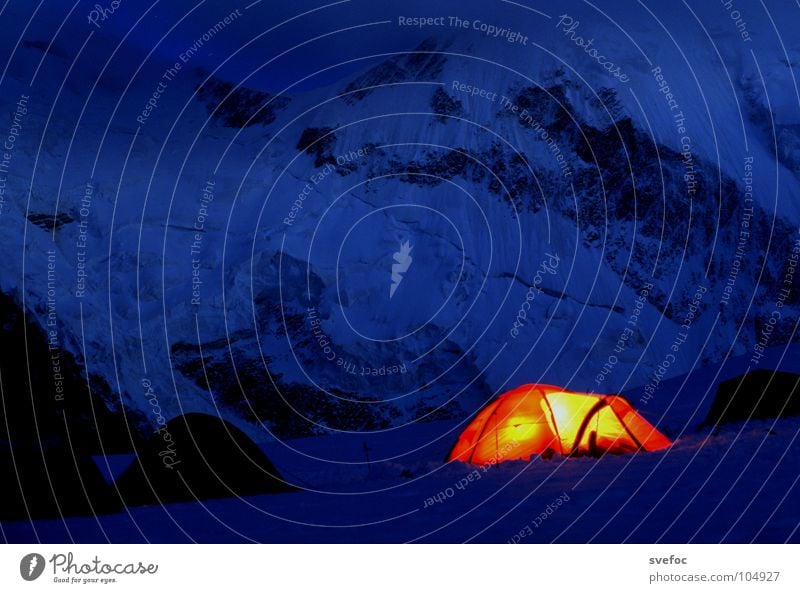 One is still awake ... Tent Night Light Cold Dark Lamp Mountaineering Mont Blanc Loneliness Cozy Watchfulness Sleep Camping Long exposure Snow Rock Level Nature