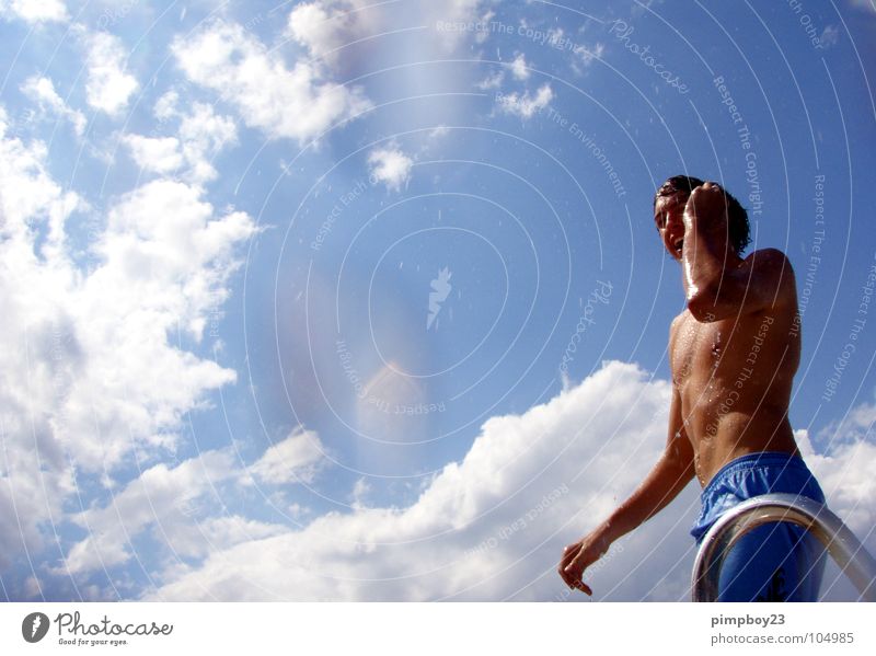 Beautiful. Summer Clouds Swimming pool Open-air swimming pool Wet Upper body Sex appeal White Human being Sky Weather Body Musculature Youth (Young adults) Blue