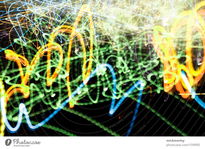 one thought too many Light Long exposure Exposure Time Muddled Chaos Diffused light Yellow Green Speed Intoxicant LSD Movement Universe Line Blue nimble Lawn