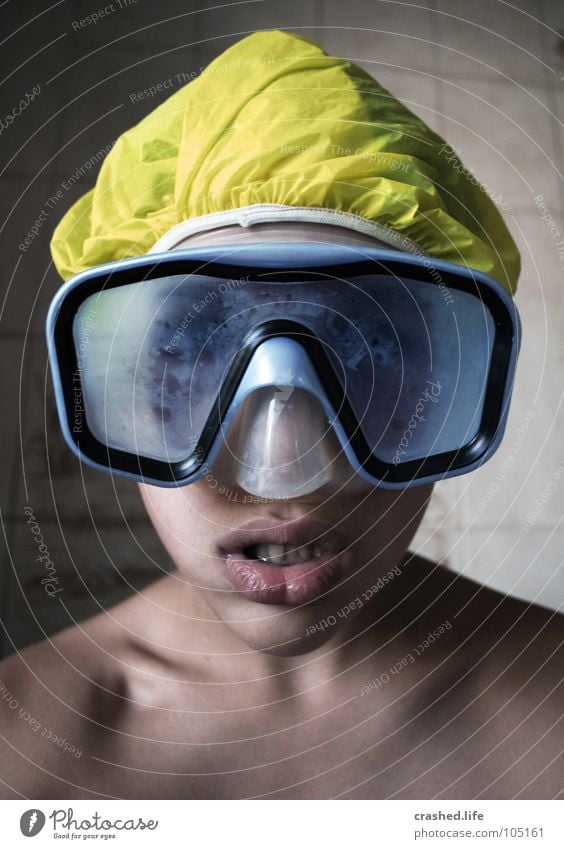 Diving Station Bathroom Diver Diving goggles Yellow Lips Colour Aquatics Blue pixelroxx