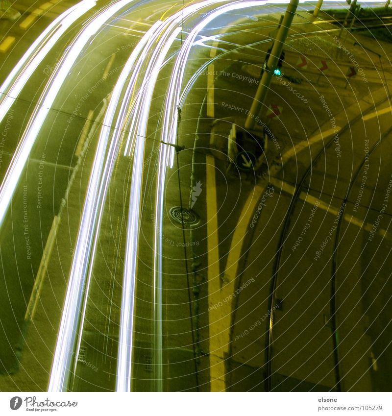 streetlight Long exposure Light Motor vehicle Vehicle Truck Street Line Lanes & trails Concrete Railroad tracks Dresden Neustadt Traffic light Crossroads