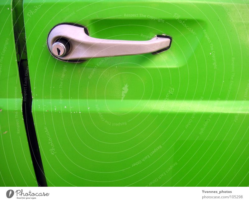 Greener than green Car door Door handle Driving Car paint Means of transport Glittering Undo Motor vehicle Vehicle Chic Door lock Grass green Bilious green