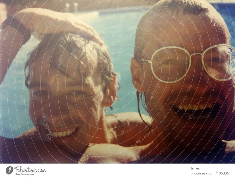 Travel break Bathing break Joy Hair and hairstyles Swimming & Bathing Vacation & Travel Summer Swimming pool Human being Masculine Friendship Head Hand 2