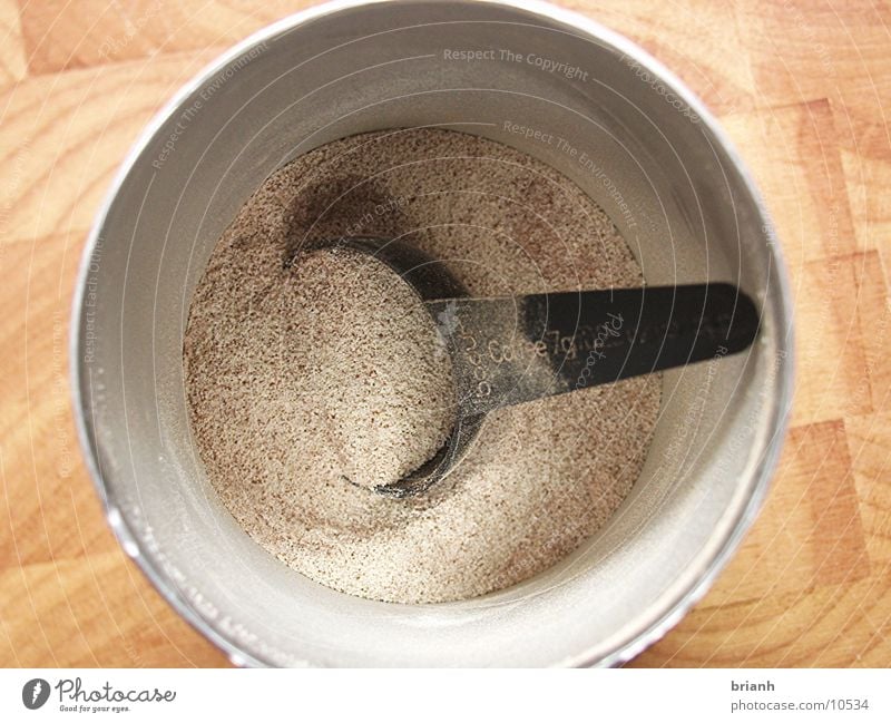 Campuccino 2 Powder Nutrition Beverage Spoon Bird's-eye view Close-up 1 Deserted Round Cup Café au lait Dry Cappuccino Colour photo