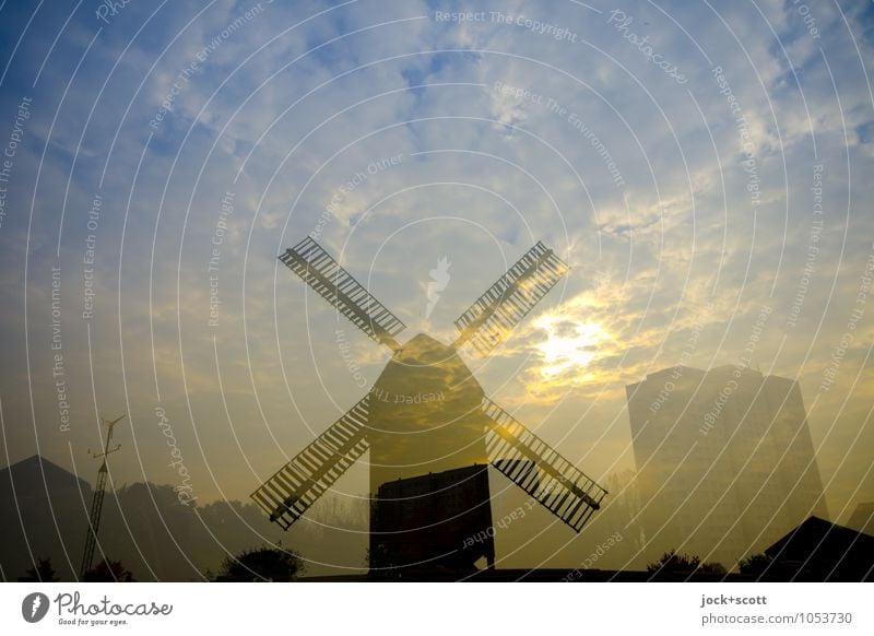 Shot & Grain in Marzahn Clouds Beautiful weather High-rise Windmill Fantastic Moody Illusion Double exposure Reaction Converse Visual spectacle Fantasy