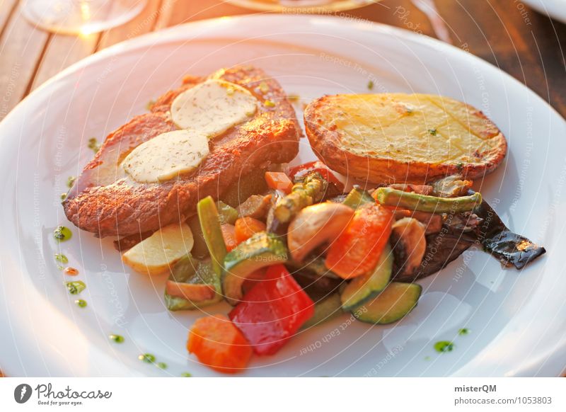 Sunshine dinner. Food Meat Seafood Vegetable Dinner Esthetic Majorca Meal Restaurant Steak Beans Potatoes Food photograph Healthy Eating Delicious Appetite