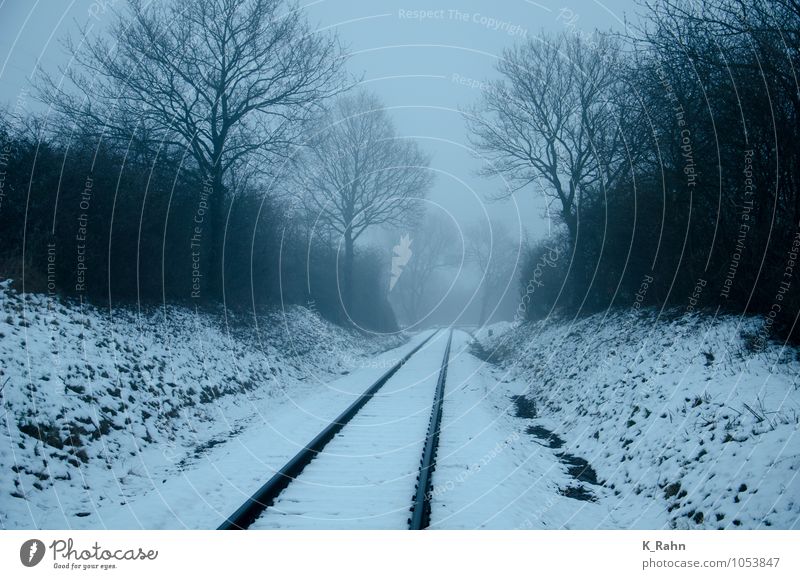 Fog over tracks Vacation & Travel Tourism Trip Far-off places Winter Snow Economy Trade Logistics Technology Weather Bad weather Train station