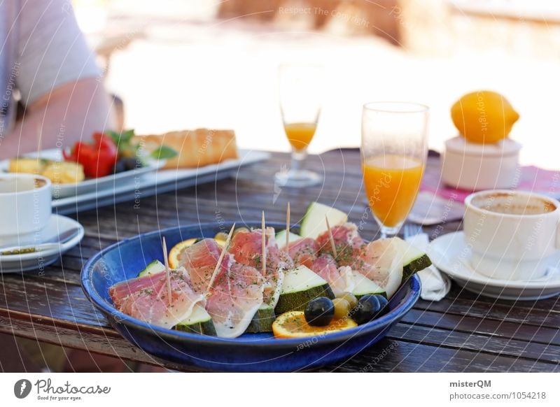 Breakfast in Mallorca Food Nutrition Esthetic Healthy Eating Delicious Melon Ham Snack Orange juice Breakfast table Morning break Vacation photo Vacation mood