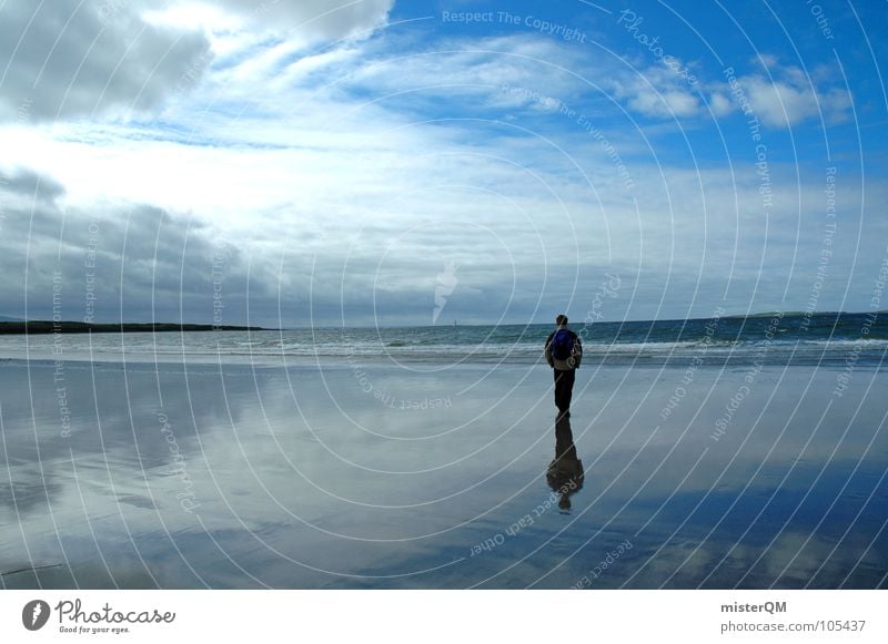 It's within walking distance. Sky Light White Far-off places Clouds Ocean Loneliness Man Mirror Reflection Uncomfortable Think Thought Half Background picture