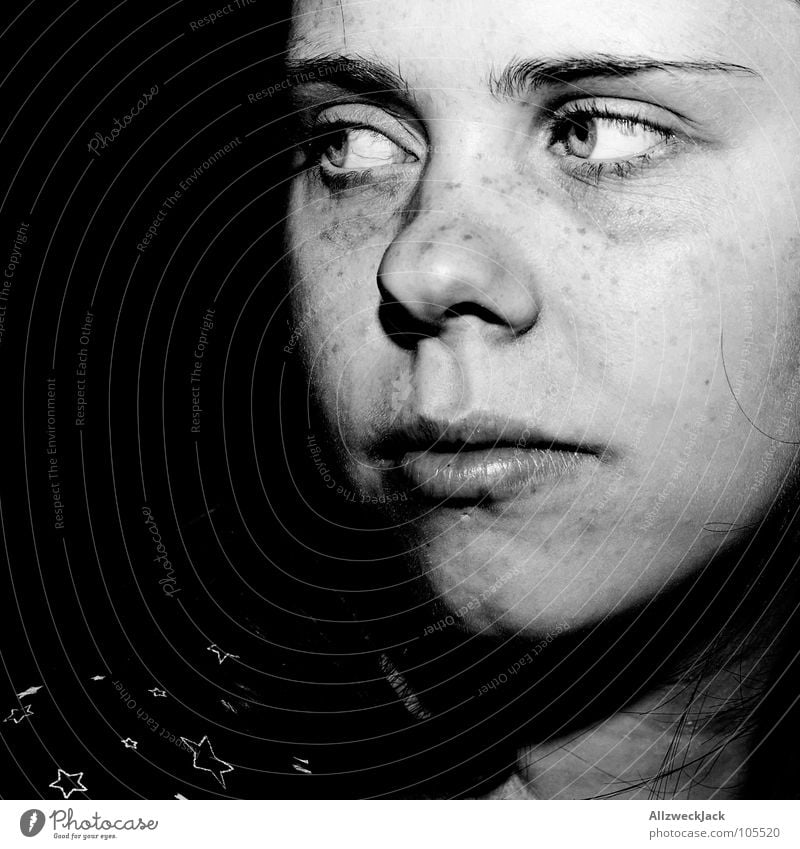 Why thinking makes you sad Grief Woman Portrait photograph Freckles Loneliness Black Dark Think Looking Distress Concentrate Sadness Face ponder