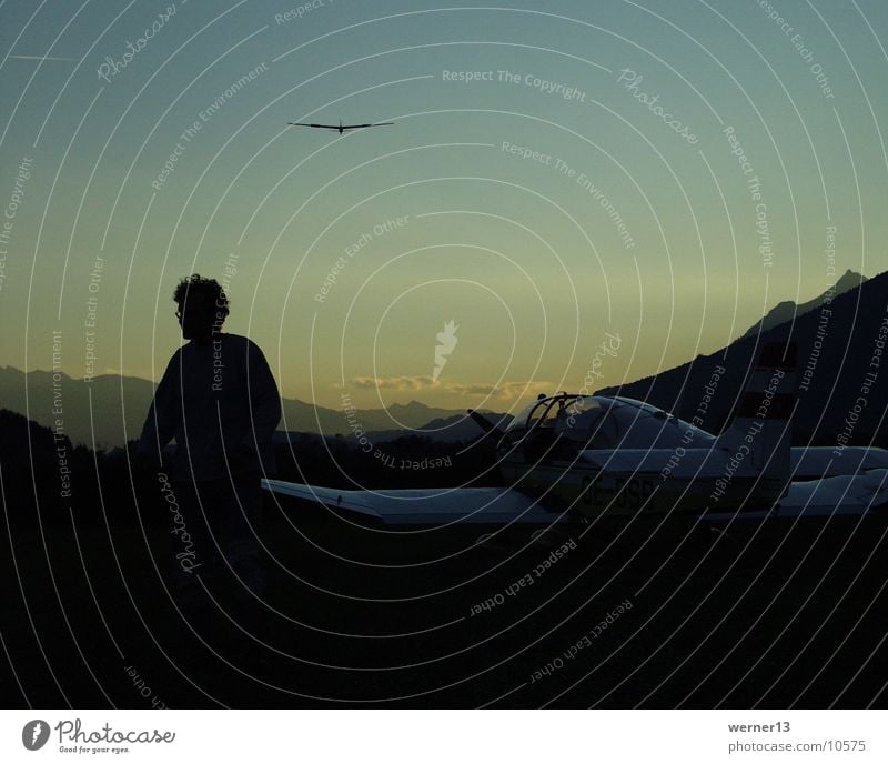 plane evening mood Gliding Mount Grimming Dusk Sunset Sports Flying Ennstal Aigen silouette Airplane landing