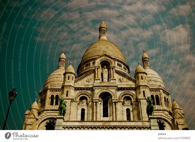 Not without a lantern Sacré-Coeur Roof France Hill Jeanne d'Arc's Statue Domed roof Montmartre Paris Catholicism Round Tourism Pilgrimage church Clouds Historic